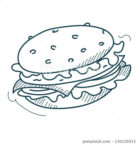 Doodle hamburger illustration vector isolated. 130326913