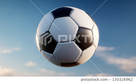 Soccer ball floating in the blue sky 130326962