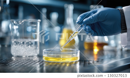 A male researcher drips a reagent into a culture dish in a laboratory A male researcher drips a reagent into a culture dish in a laboratory 130327013