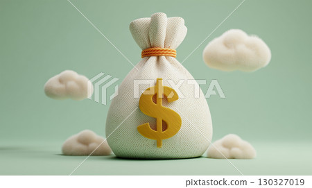 圖：一個白色錢包和一個漂浮在雲朵上的大美元符號 130327019