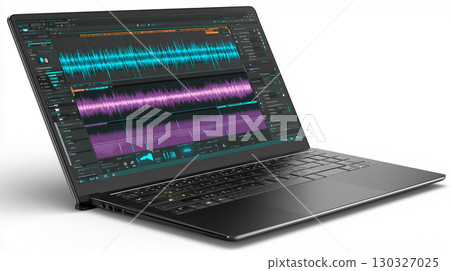 Displaying music production waveform tracks on a laptop 130327025