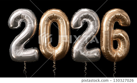 2026 expressed with gold and silver foil balloons 130327026