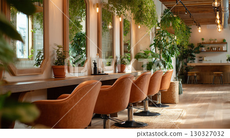 Natural beauty salon interior design surrounded by plants Natural beauty salon interior design surrounded by plants 130327032