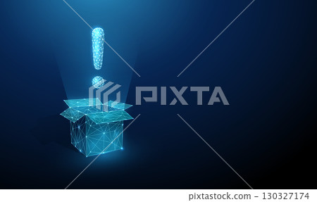 3d exclamation mark from an open box. Warning, risk awareness, important information, problem detection, alert system, innovation, unexpected outcome concept. 3d exclamation mark from an open box. Warning, risk awareness, important information, problem detection, alert system, innovation, unexpected outcome concept. 130327174