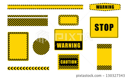 Warning Signs. Caution signs and tapes with stripes Warning Signs. Caution signs and tapes with stripes 130327343