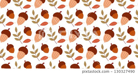 Cozy autumn pattern with acorns and twigs 130327490