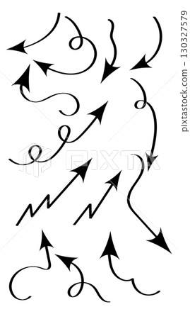 Set of arrows. Hand drawn arrows. Collection of black arrows of different directions Set of arrows. Hand drawn arrows. Collection of black arrows of different directions 130327579