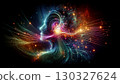abstract and vibrant profile of a human head filled with swirling, colorful light patterns and cosmic elements. intersection of human consciousness, creativity, and the vastness of the universe 130327624