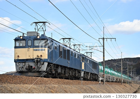 JNR EF64 electric locomotive No. 1037 pulling a tank car in double-headed operation on the Chuo Line 130327730