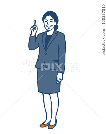 一位穿著西裝、微笑的女商界人士舉起手指,以表達自己的靈感 一位穿著西裝、微笑的女商界人士舉起手指,以表達自己的靈感 130327819