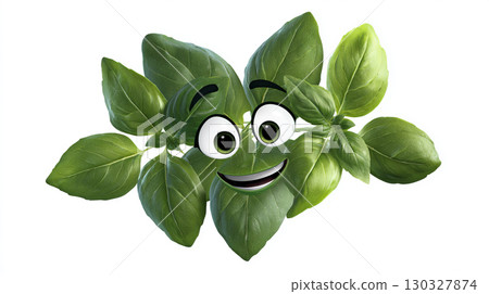 Basil with a cheerful face 3d character, transparent background 130327874