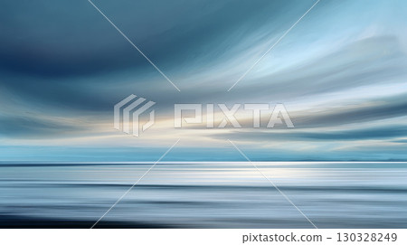 Free space nature background your decor. Blurred beach background green coconut palm trees. Sunny day blue sky and sunlight. Summer time. Beautiful nature sea ocean mountains and landscape, scenery 130328249