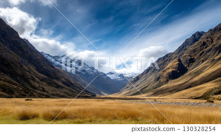 Free space nature background your decor. Blurred beach background green coconut palm trees. Sunny day blue sky and sunlight. Summer time. Beautiful nature sea ocean mountains and landscape, scenery 130328254