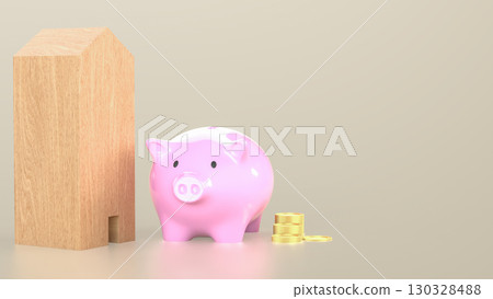 The Piggy Bank and House for saving or earn concept 3d Rendering. 130328488