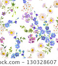 Seamless Wildflower Pattern for Fabric, Wallpaper, and Surface Design , Gouache Painting Style with Daisies and Blue Cornflowers 130328607