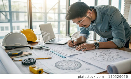 industrial engineer sketching new design for high fidelity project 130329056