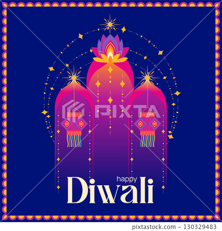 Bright Lotus Arch Diwali Illustration 130329483