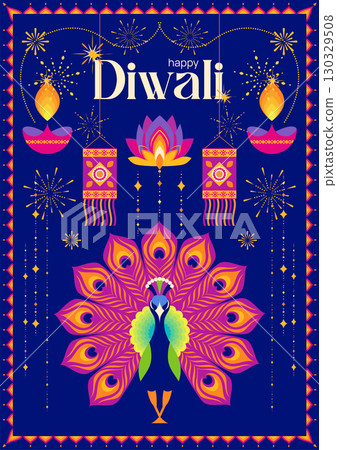 Peacock Lotus Frame Diwali Celebration 130329508