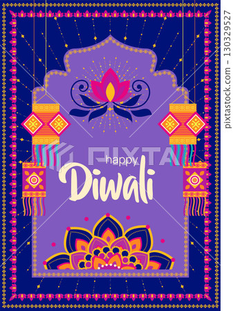 Lotus Lantern Frame Diwali Illustration 130329527