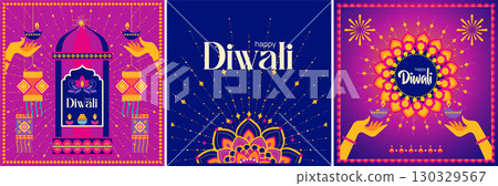 Hands Offering Diyas Lotus Illustration 130329567