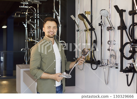 Happy Man Choosing A Faucet For Home Bathroom In Plumbing Store Happy Man Choosing A Faucet For Home Bathroom In Plumbing Store 130329666