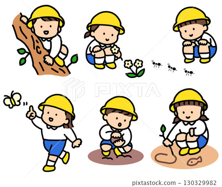 適合在戶外玩耍的兒童的可愛幼兒園套裝 130329982