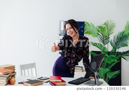 Portrait smiling positive happy success Caucasian girl student business woman female worker businesswoman 130330146