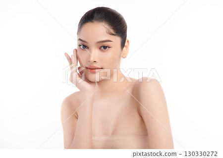 Beautiful Young transgender woman with clean fresh skin on white background, Face care, Facial treatment, Cosmetology, beauty and spa, transgender women portrait. 130330272