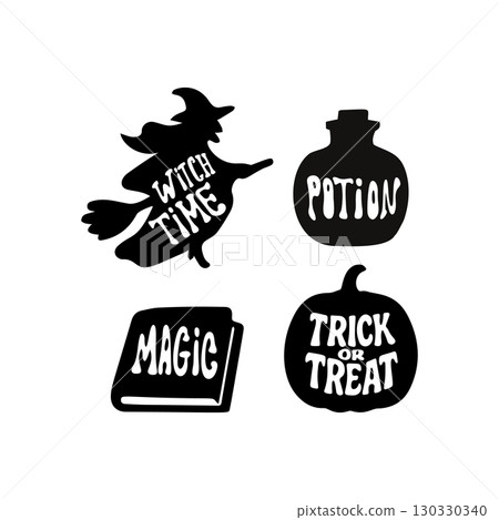 Halloween silhouette icons featuring witch, potion 130330340