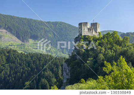 Strecno Castle dominating the Vah river valley in Slovakia Strecno Castle dominating the Vah river valley in Slovakia 130330849