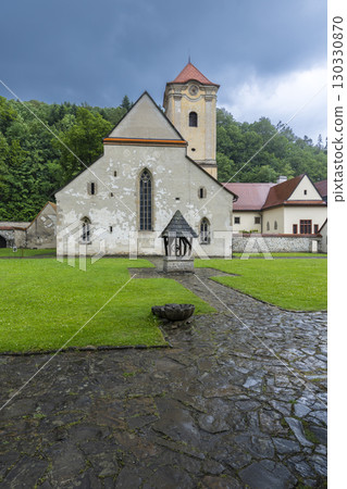 Cerveny Klastor monastery with well and stone path in Slovakia Cerveny Klastor monastery with well and stone path in Slovakia 130330870