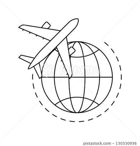 Airplane with globe icon. Air travel and tourism item. 130330936