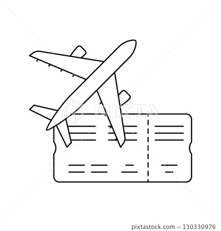 Airplane with boarding pass icon. Air travel and tourism item. 130330976