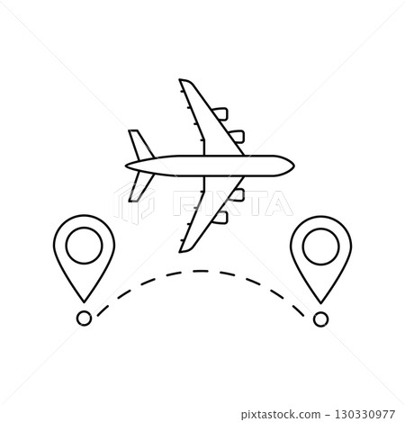 Airplane with markers icon. Air travel and tourism item. 130330977