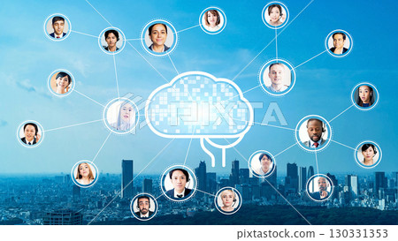Multinational people and AI network concept Multinational people and AI network concept 130331353