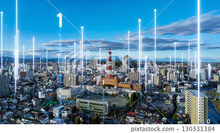 現代城市鳥瞰圖與通訊網路概念 130331384