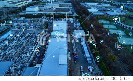 Industrial area aerial view and digital technology concept Industrial area aerial view and digital technology concept 130331394