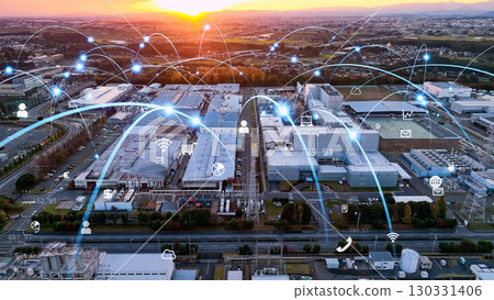 Aerial view of industrial area and communication network concept Aerial view of industrial area and communication network concept 130331406