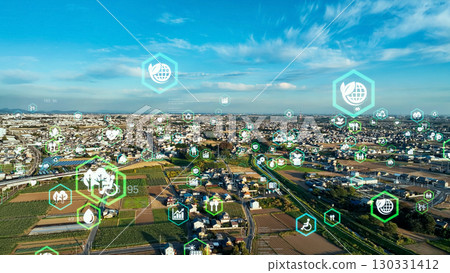 農田鳥瞰圖與技術概念農業科技智慧農業 農田鳥瞰圖與技術概念農業科技智慧農業 130331412