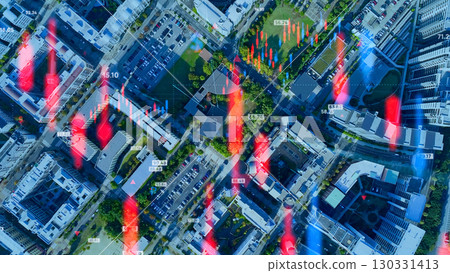 City aerial view and financial data concept 130331413