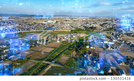 Aerial photography of local cities and digital technology concept 130331416