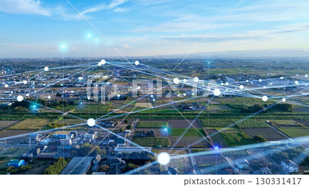 Aerial view of local city and communication network concept 130331417