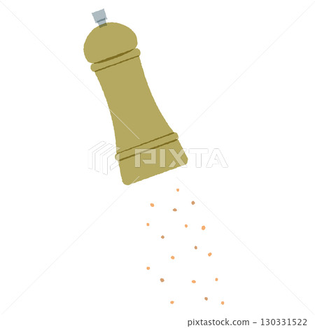 Flat illustration of a pepper mill. A flat illustration of a mill that grinds pepper, salt, and other seasonings and spices and sprinkles them on food. Flat illustration of a pepper mill. A flat illustration of a mill that grinds pepper, salt, and other seasonings and spices and sprinkles them on food. 130331522