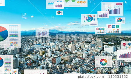 City aerial view and statistical data concept 130331562