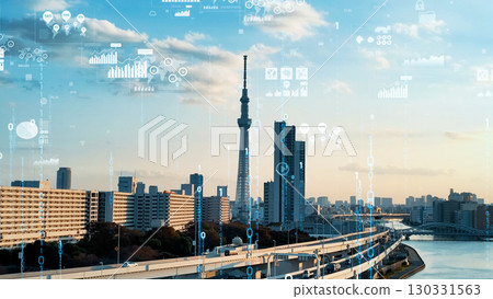 城市航空攝影和數位數據概念 130331563