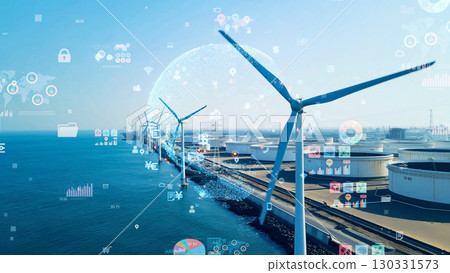 風電場鳥瞰圖和統計數據概念 130331573