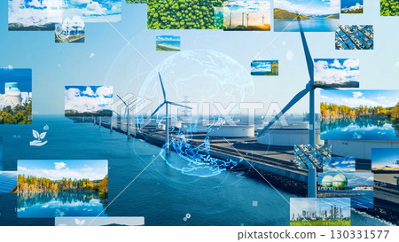 Aerial view of wind farm and environmental technology concept 130331577
