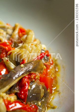 Cooked vegetables with poached egg Cooked vegetables with poached egg 130331596