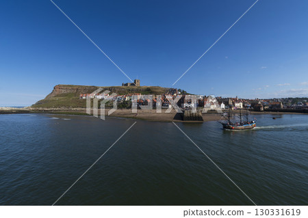 View across Whitby harbour on North Yorkshire coast 130331619