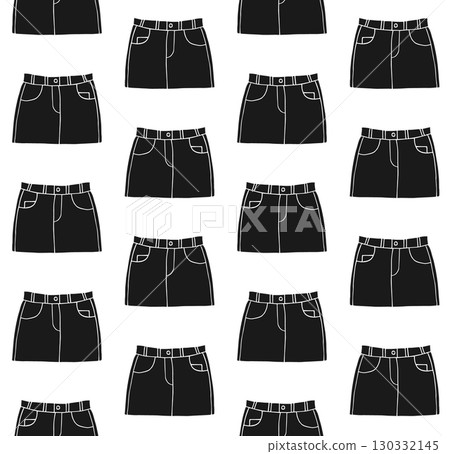 Vector seamless pattern of hand drawn jeans skirt 130332145